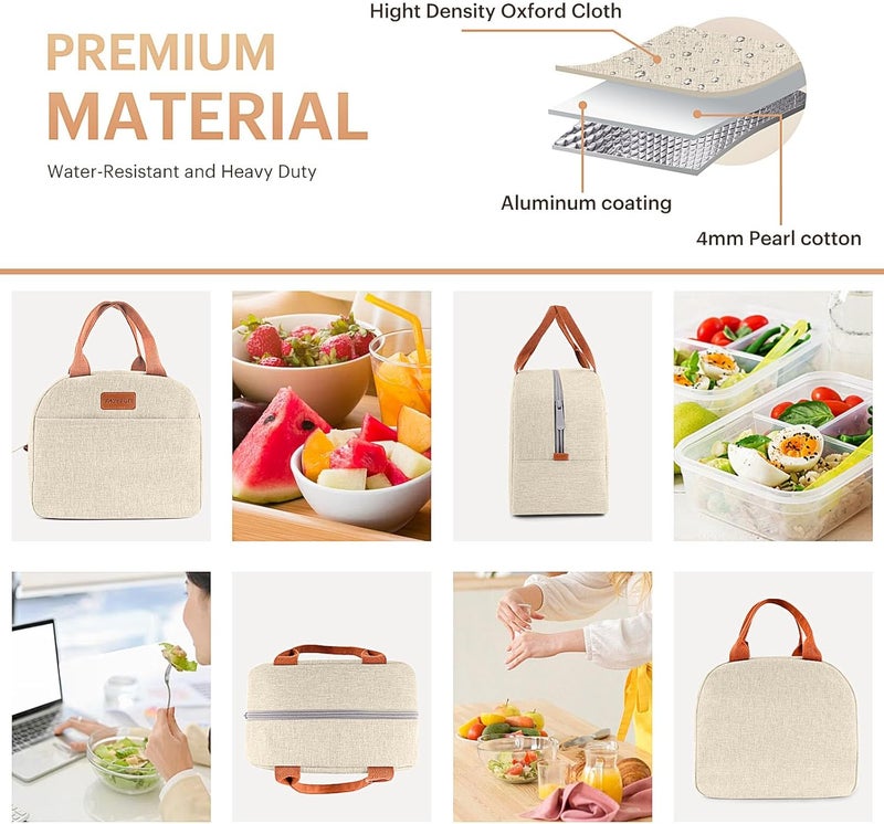 Easyfun Lunch Bag for Women & Men Adult Insulated Lunch Box, Small Leakproof Cooler Food Lunch Containers Reusable High Capacity Lunch Tote Bags for Work, Travel, Outdoor (Beige) - Image 5